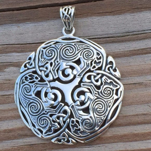 3 Celtic Wolves .925 Sterling Silver Pendant Triskele Triskelion Peter Stone - Picture 7 of 8
